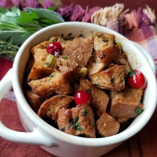 Gluten Free and Vegetarian Thanksgiving Stuffing Side Dish with Cranberries