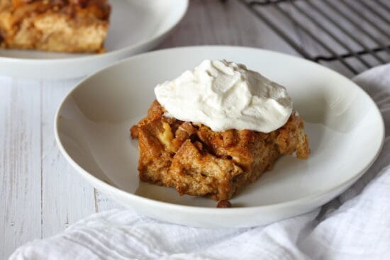Low Carb Pumpkin Spice Bread Pudding in Dish
